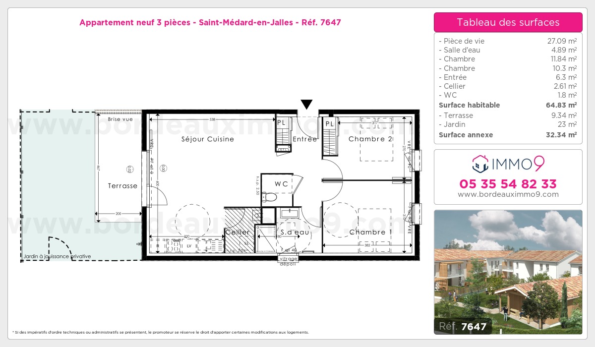 Plan et surfaces, Programme neuf Saint-Médard-en-Jalles Référence n° 7647