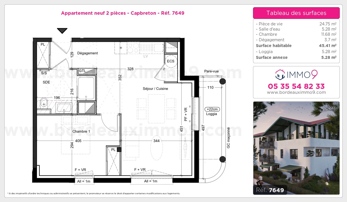 Plan et surfaces, Programme neuf Capbreton Référence n° 7649