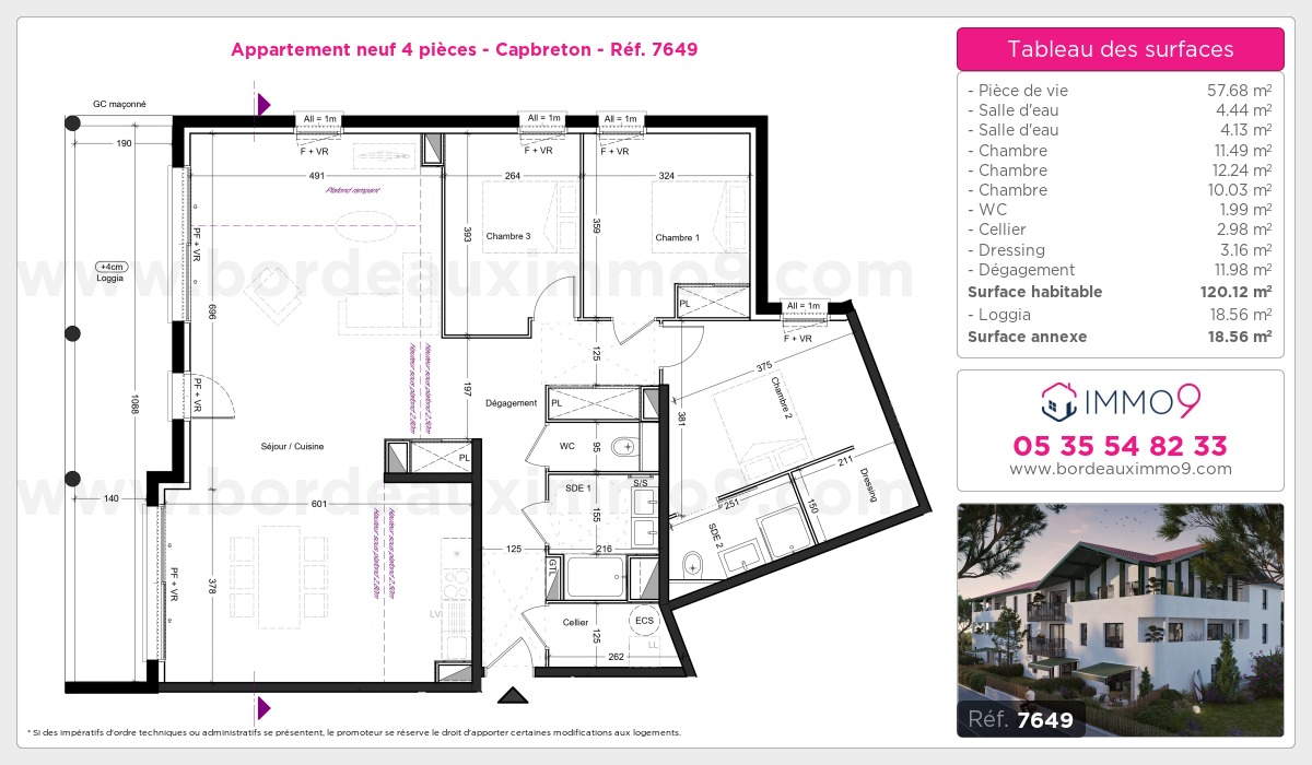 Plan et surfaces, Programme neuf Capbreton Référence n° 7649