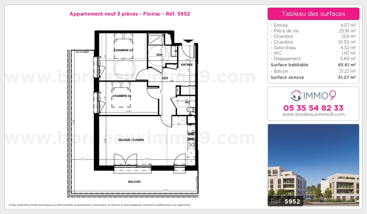 Plan et surfaces, Programme neuf Floirac Référence n° 5952