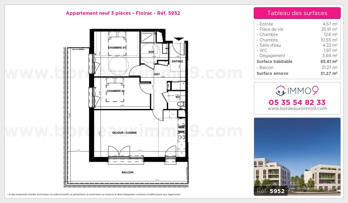 Plan et surfaces, Programme neuf Floirac Référence n° 5952
