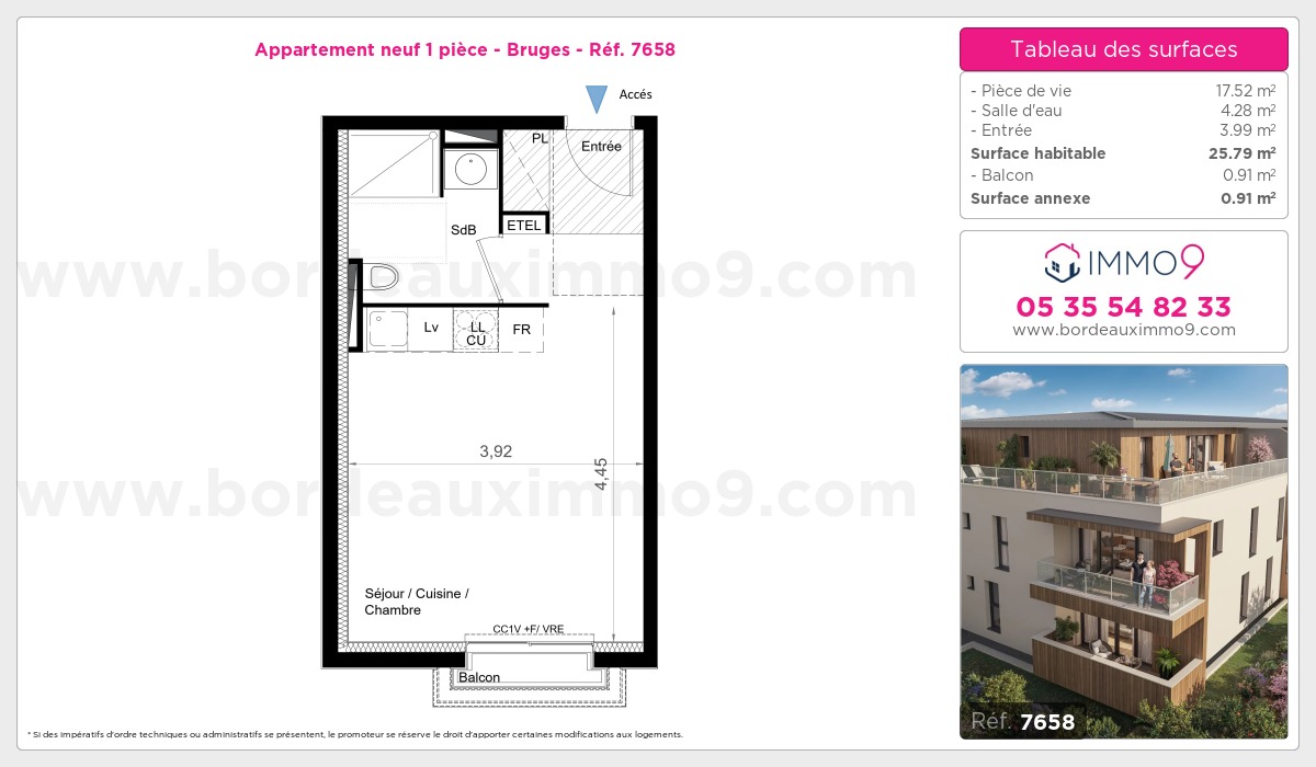 Plan et surfaces, Programme neuf Bruges Référence n° 7658
