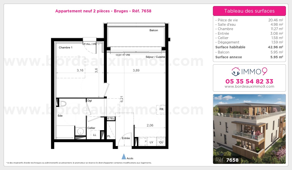 Plan et surfaces, Programme neuf Bruges Référence n° 7658