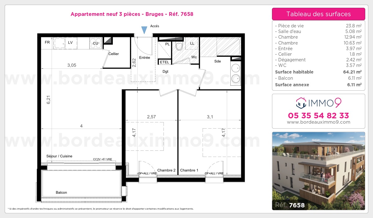 Plan et surfaces, Programme neuf Bruges Référence n° 7658