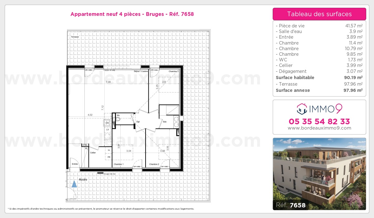 Plan et surfaces, Programme neuf Bruges Référence n° 7658