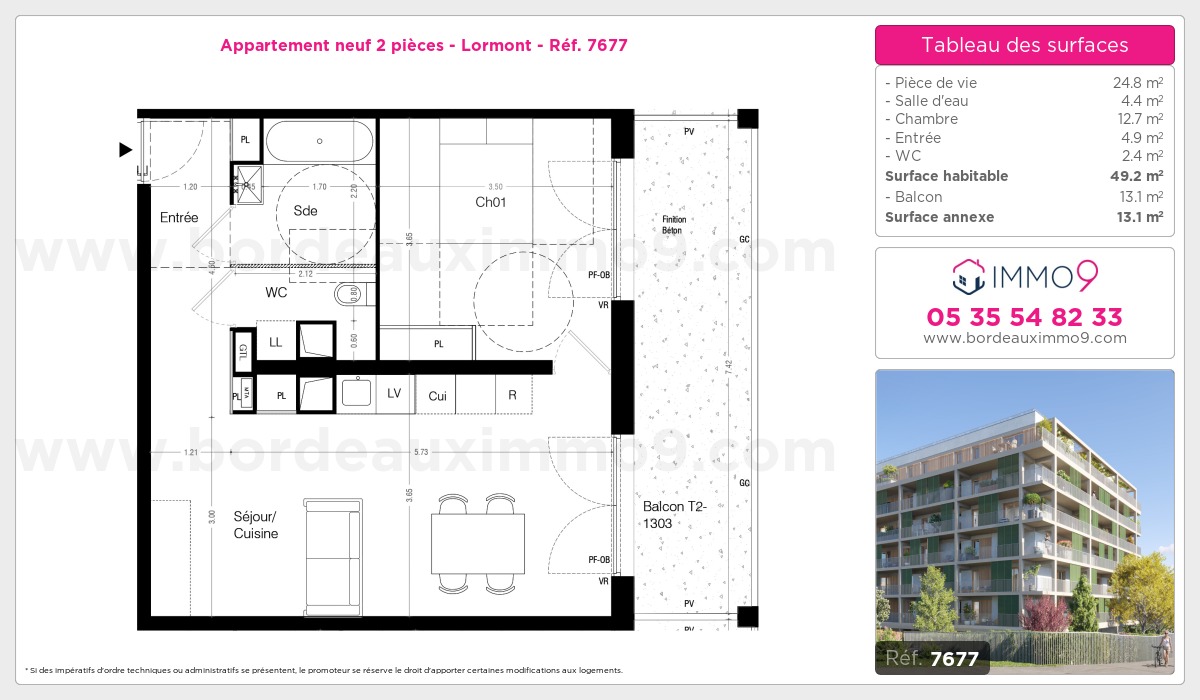 Plan et surfaces, Programme neuf Lormont Référence n° 7677