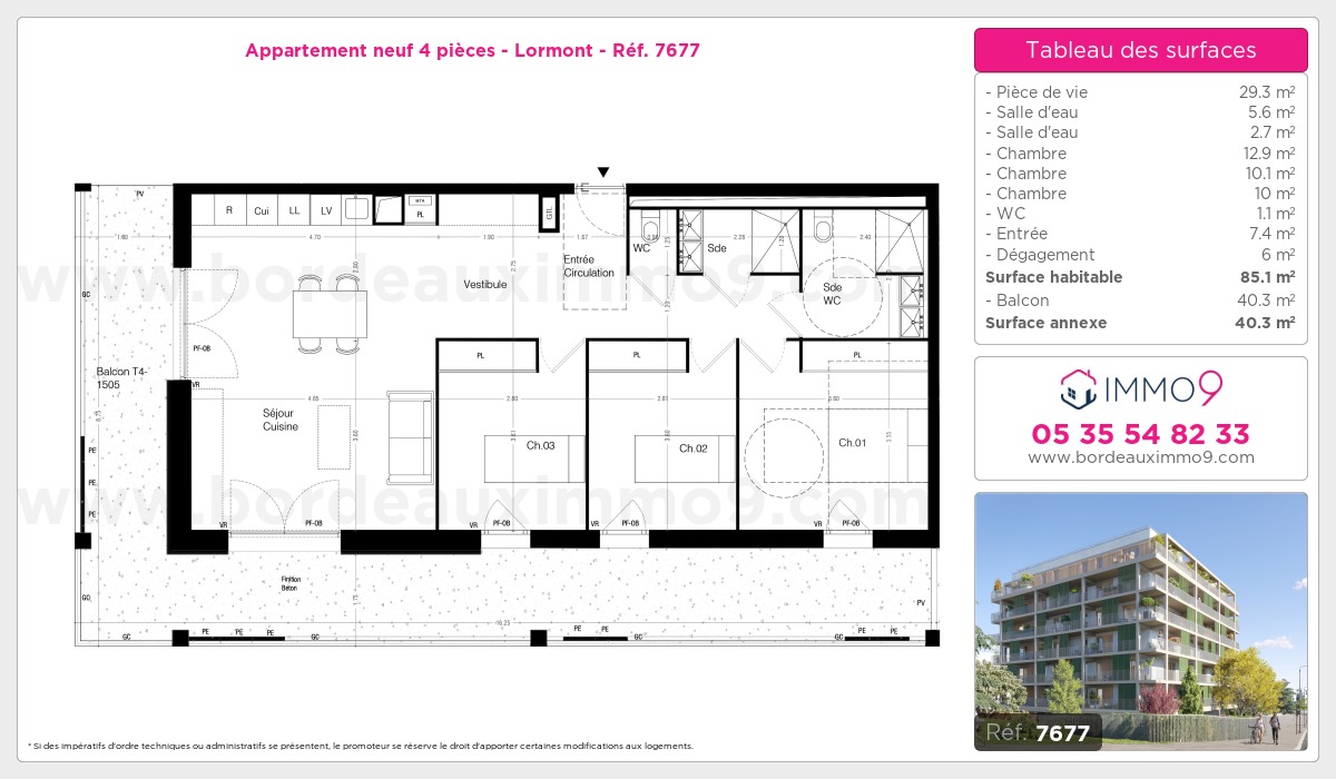 Plan et surfaces, Programme neuf Lormont Référence n° 7677