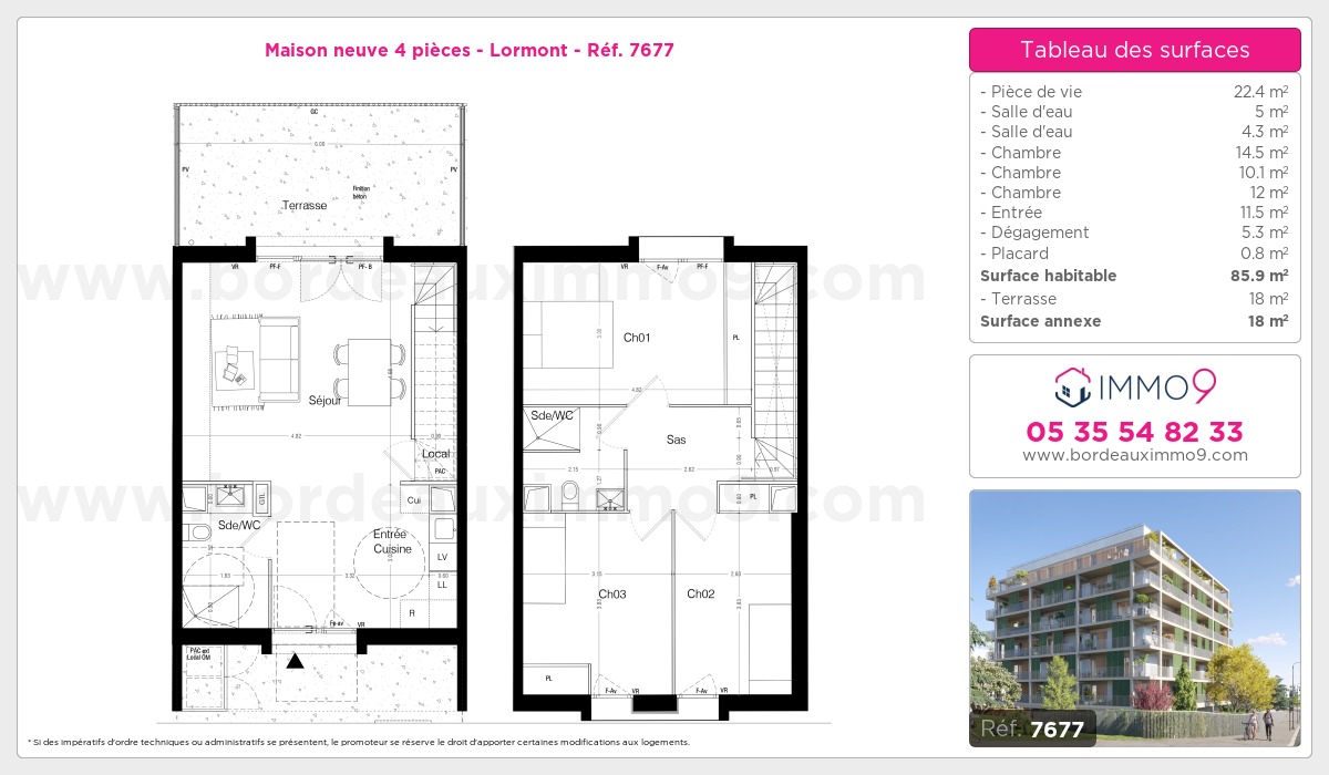 Plan et surfaces, Programme neuf Lormont Référence n° 7677