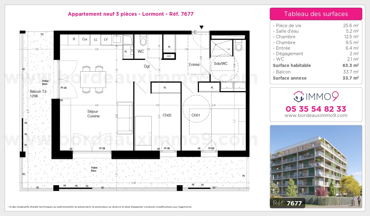 Plan et surfaces, Programme neuf Lormont Référence n° 7677