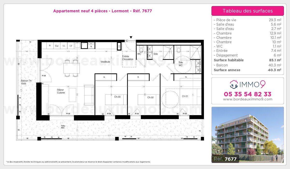 Plan et surfaces, Programme neuf Lormont Référence n° 7677