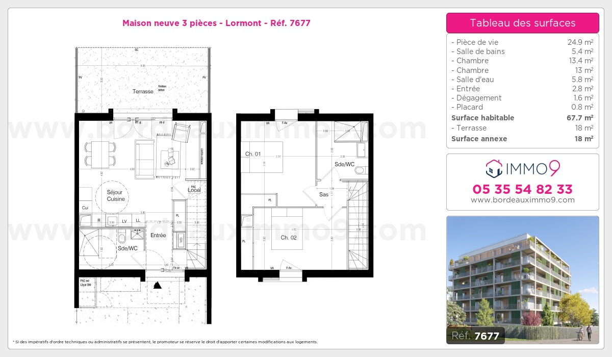 Plan et surfaces, Programme neuf Lormont Référence n° 7677
