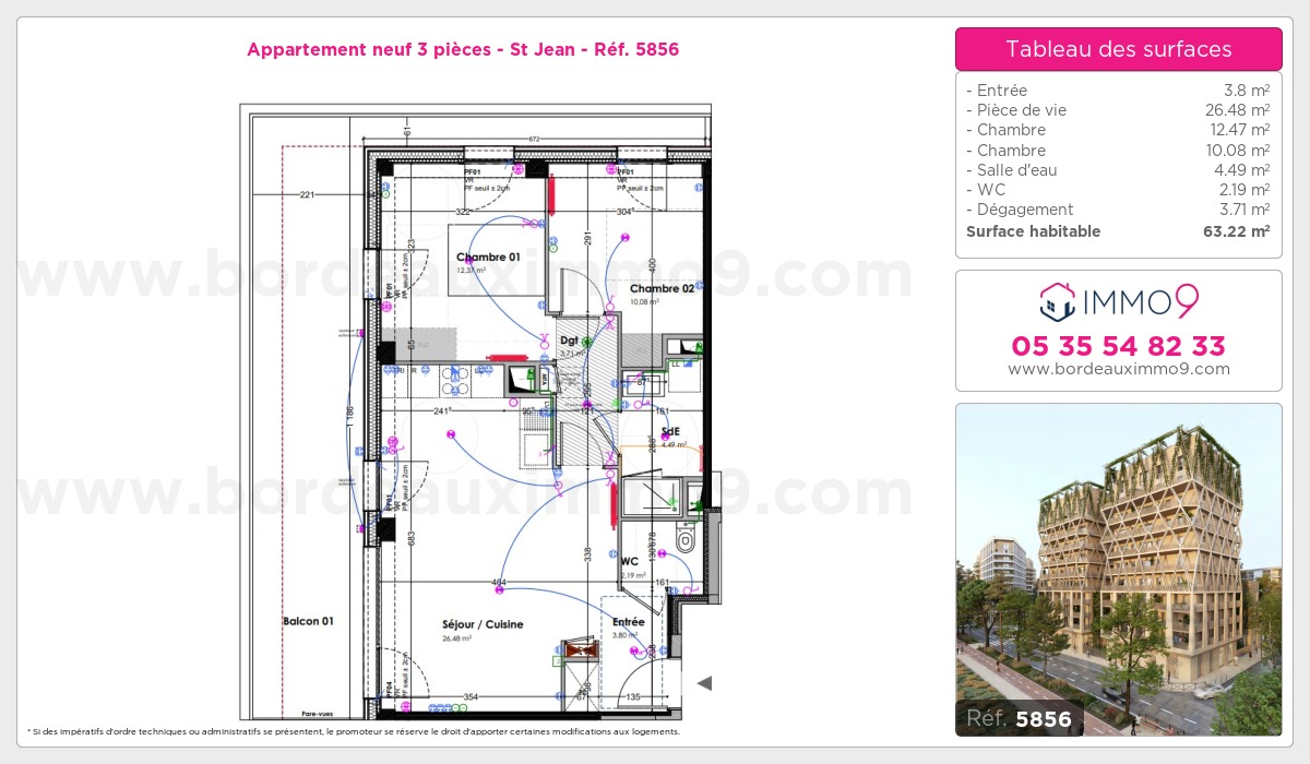 Plan et surfaces, Programme neuf Bordeaux : St Jean Référence n° 5856