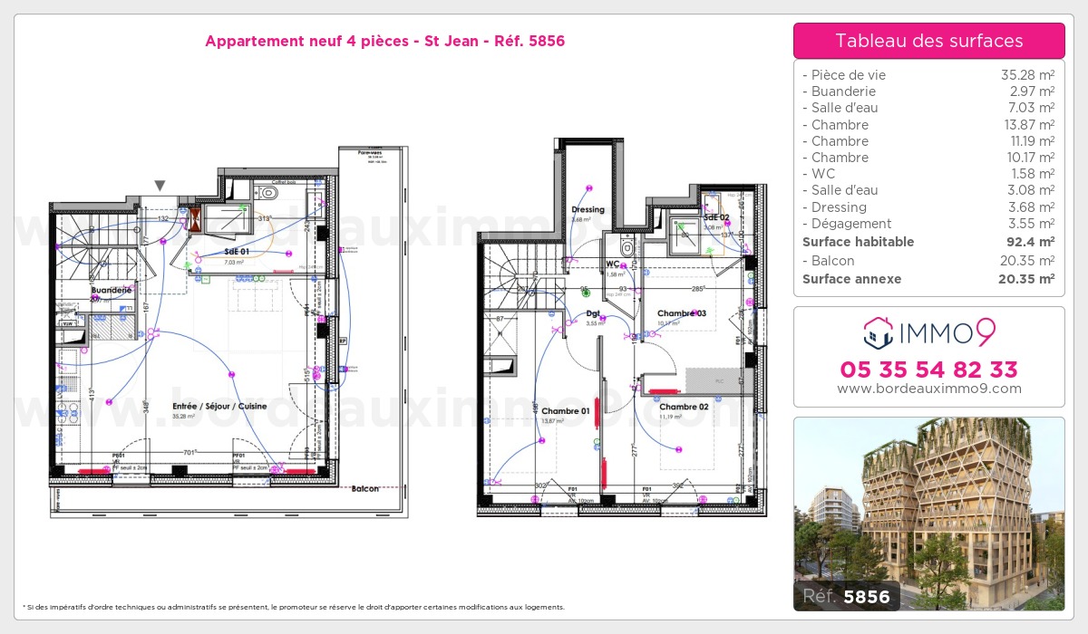Plan et surfaces, Programme neuf Bordeaux : St Jean Référence n° 5856