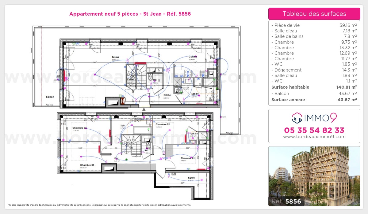 Plan et surfaces, Programme neuf Bordeaux : St Jean Référence n° 5856