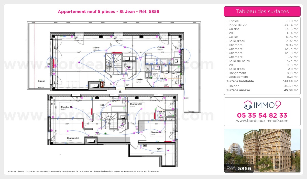 Plan et surfaces, Programme neuf Bordeaux : St Jean Référence n° 5856