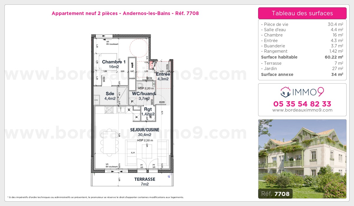 Plan et surfaces, Programme neuf Andernos-les-Bains Référence n° 7708