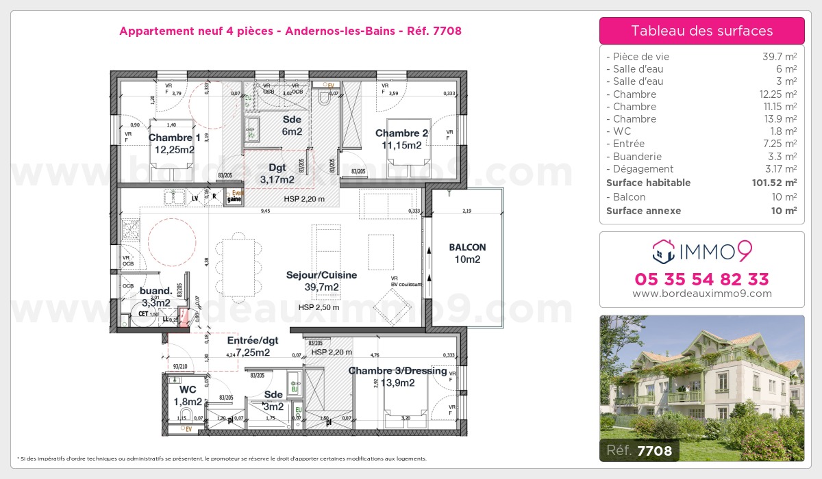 Plan et surfaces, Programme neuf Andernos-les-Bains Référence n° 7708