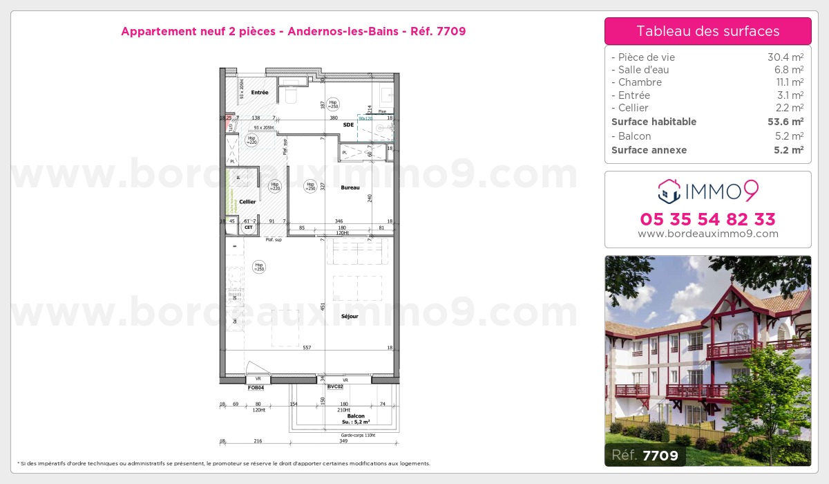Plan et surfaces, Programme neuf Andernos-les-Bains Référence n° 7709