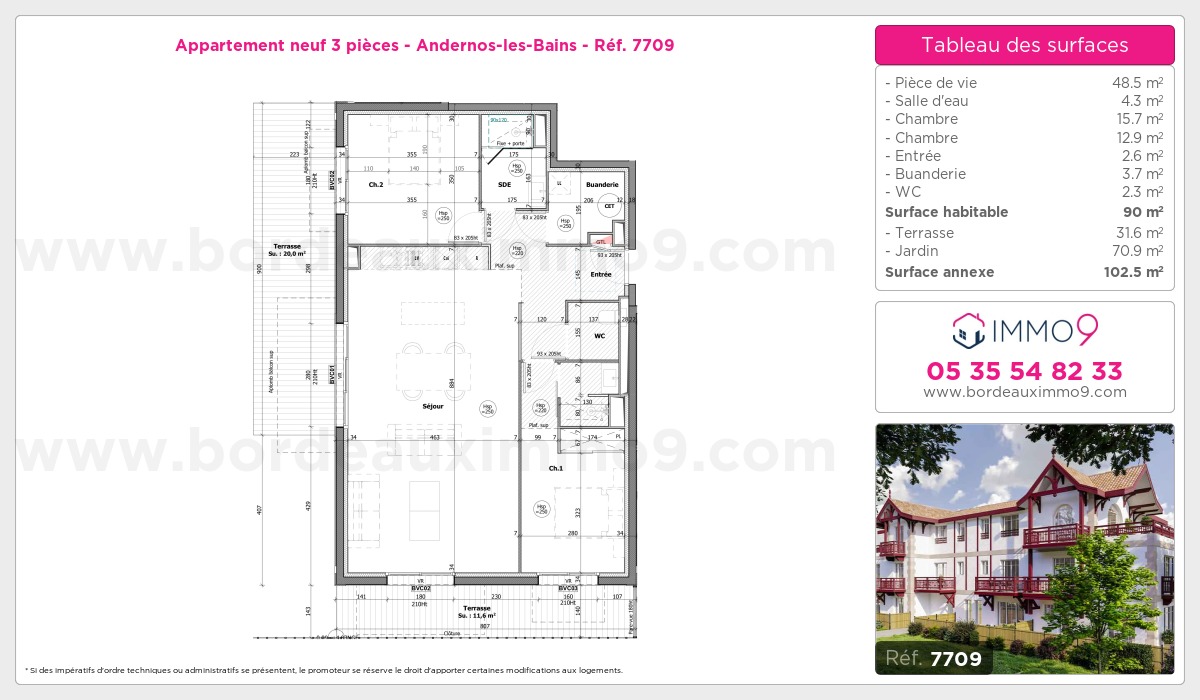 Plan et surfaces, Programme neuf Andernos-les-Bains Référence n° 7709