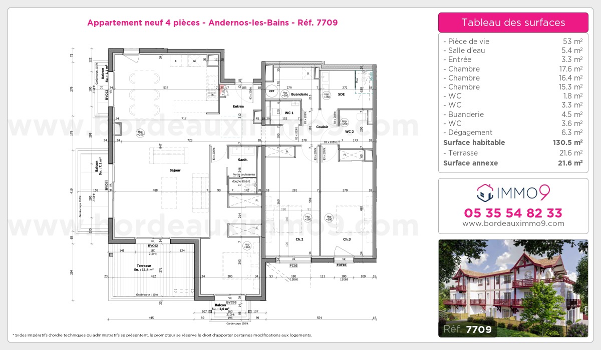 Plan et surfaces, Programme neuf Andernos-les-Bains Référence n° 7709