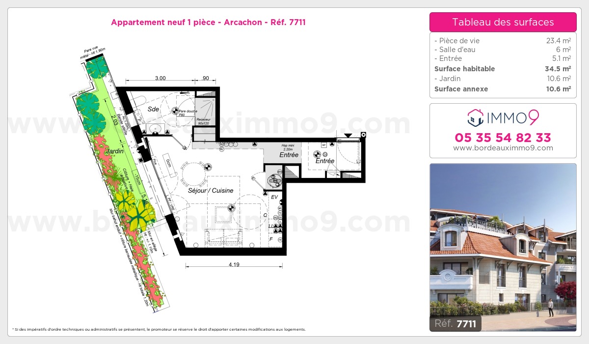 Plan et surfaces, Programme neuf Arcachon Référence n° 7711