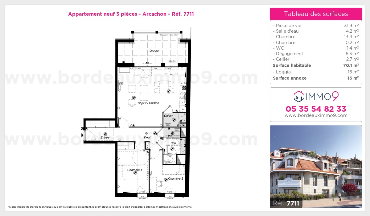 Plan et surfaces, Programme neuf Arcachon Référence n° 7711