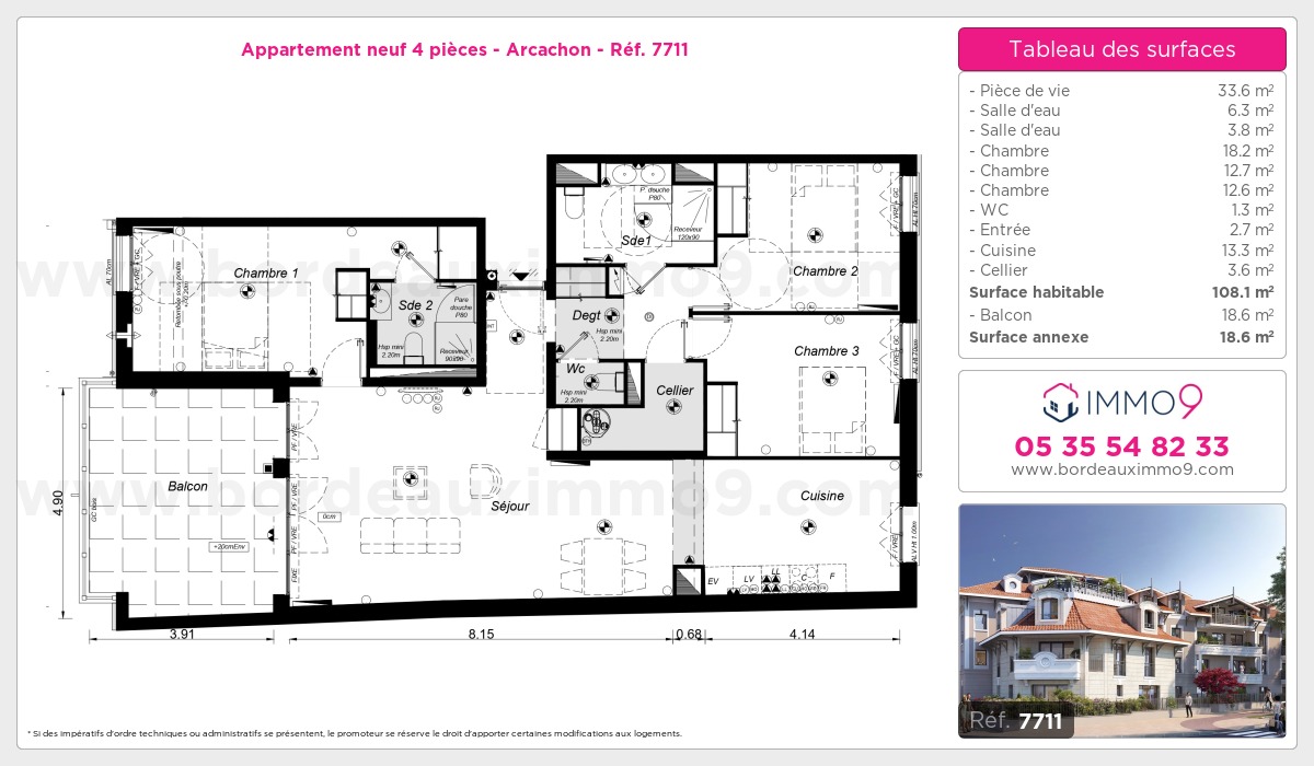 Plan et surfaces, Programme neuf Arcachon Référence n° 7711