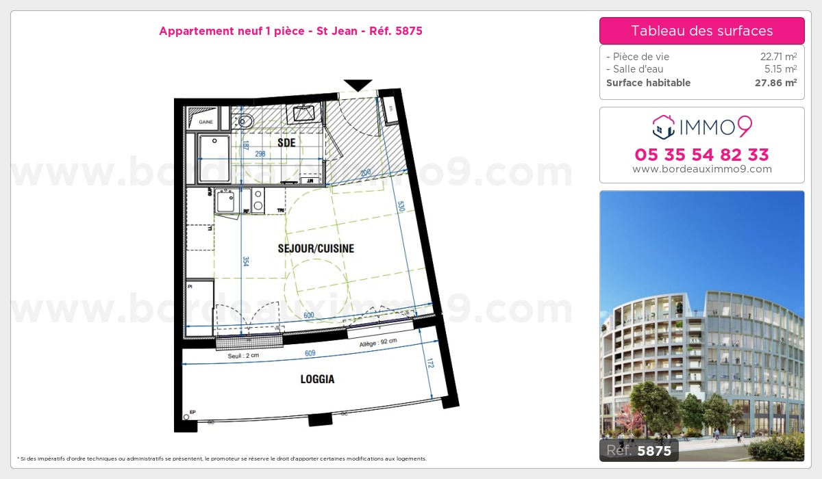 Plan et surfaces, Programme neuf Bordeaux : St Jean Référence n° 5875