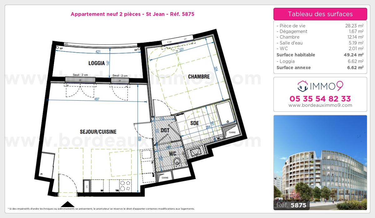 Plan et surfaces, Programme neuf Bordeaux : St Jean Référence n° 5875