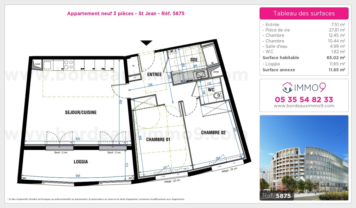 Plan et surfaces, Programme neuf Bordeaux : St Jean Référence n° 5875