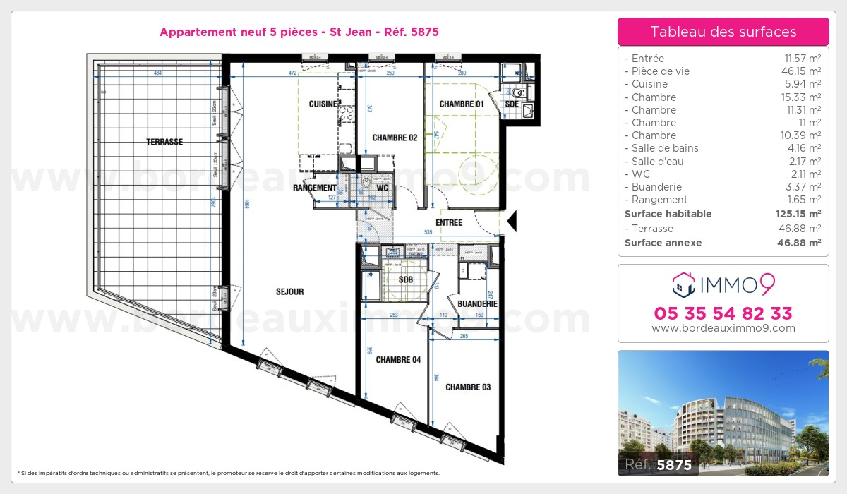 Plan et surfaces, Programme neuf Bordeaux : St Jean Référence n° 5875