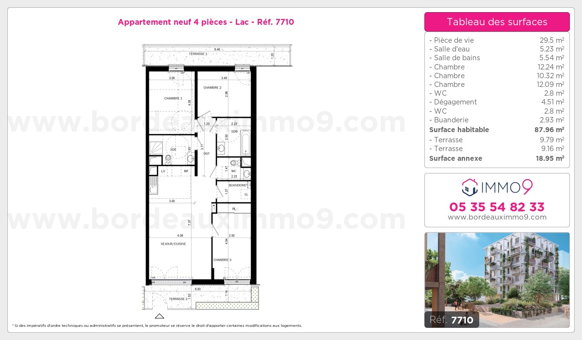 Plan et surfaces, Programme neuf Bordeaux : Lac Référence n° 7710