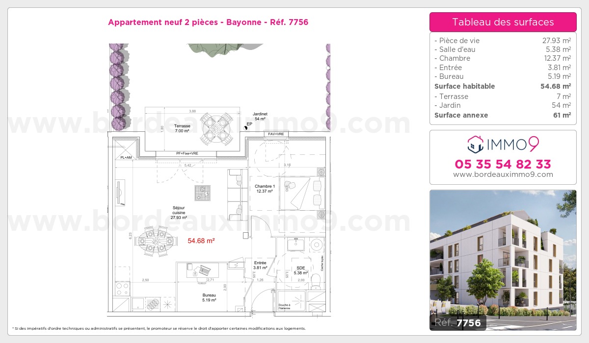 Plan et surfaces, Programme neuf Bayonne Référence n° 7756