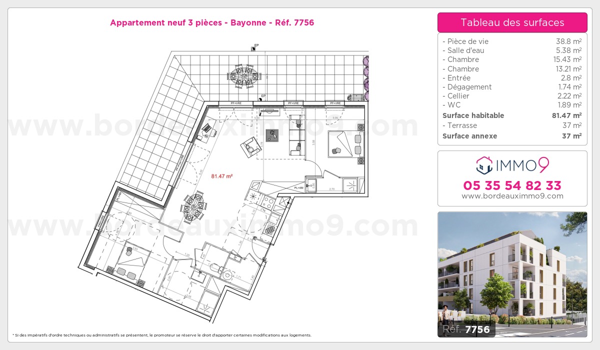 Plan et surfaces, Programme neuf Bayonne Référence n° 7756