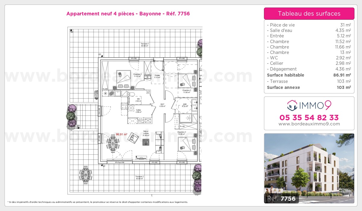 Plan et surfaces, Programme neuf Bayonne Référence n° 7756