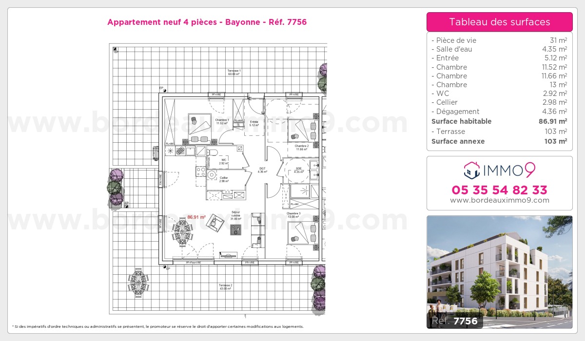 Plan et surfaces, Programme neuf Bayonne Référence n° 7756