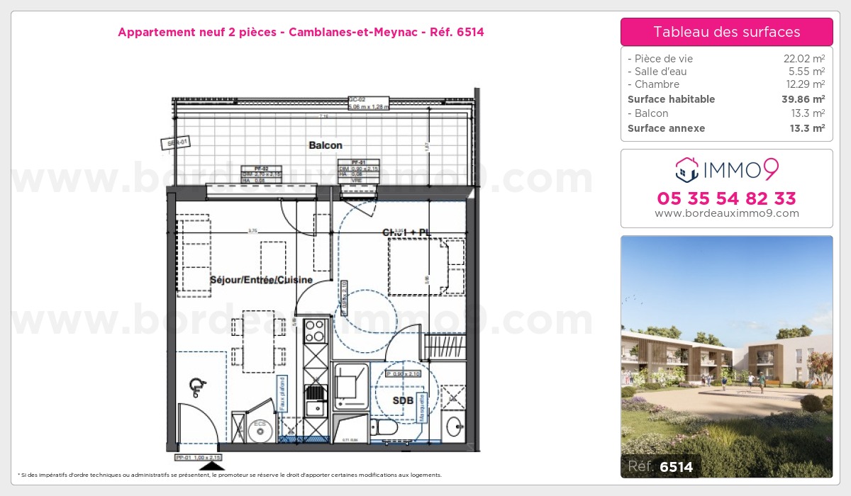 Plan et surfaces, Programme neuf Camblanes-et-Meynac Référence n° 6514