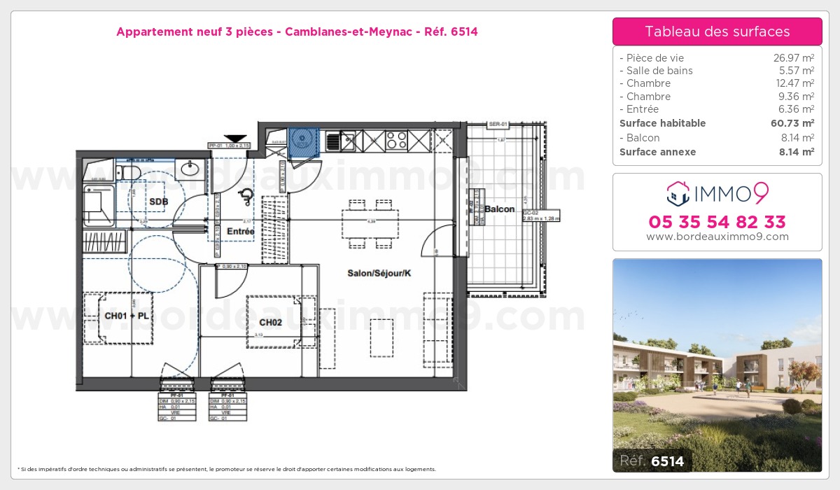 Plan et surfaces, Programme neuf Camblanes-et-Meynac Référence n° 6514