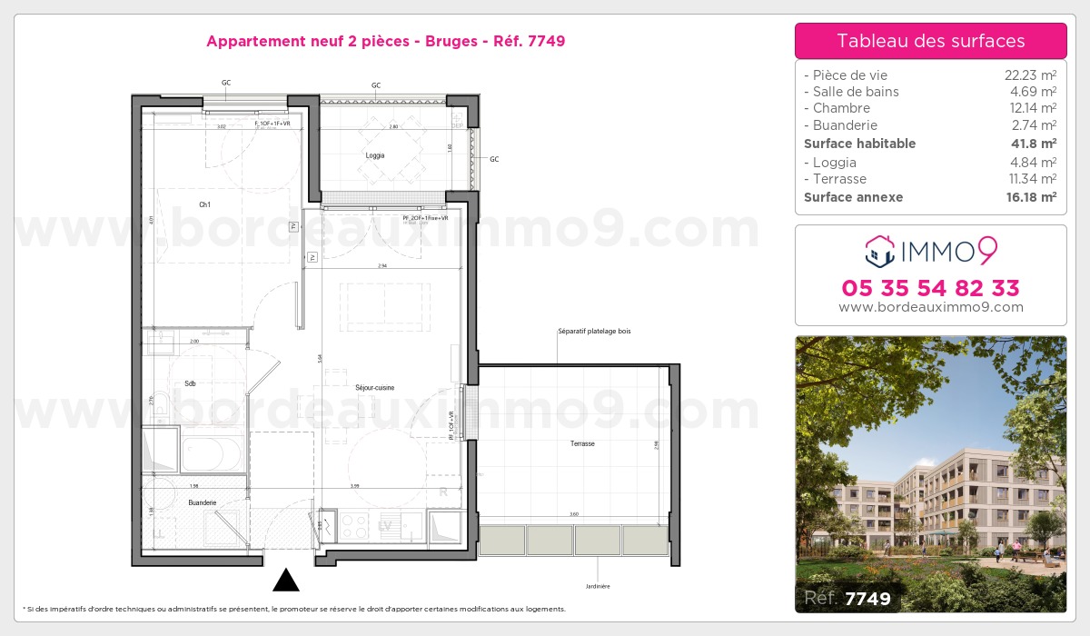 Plan et surfaces, Programme neuf Bruges Référence n° 7749