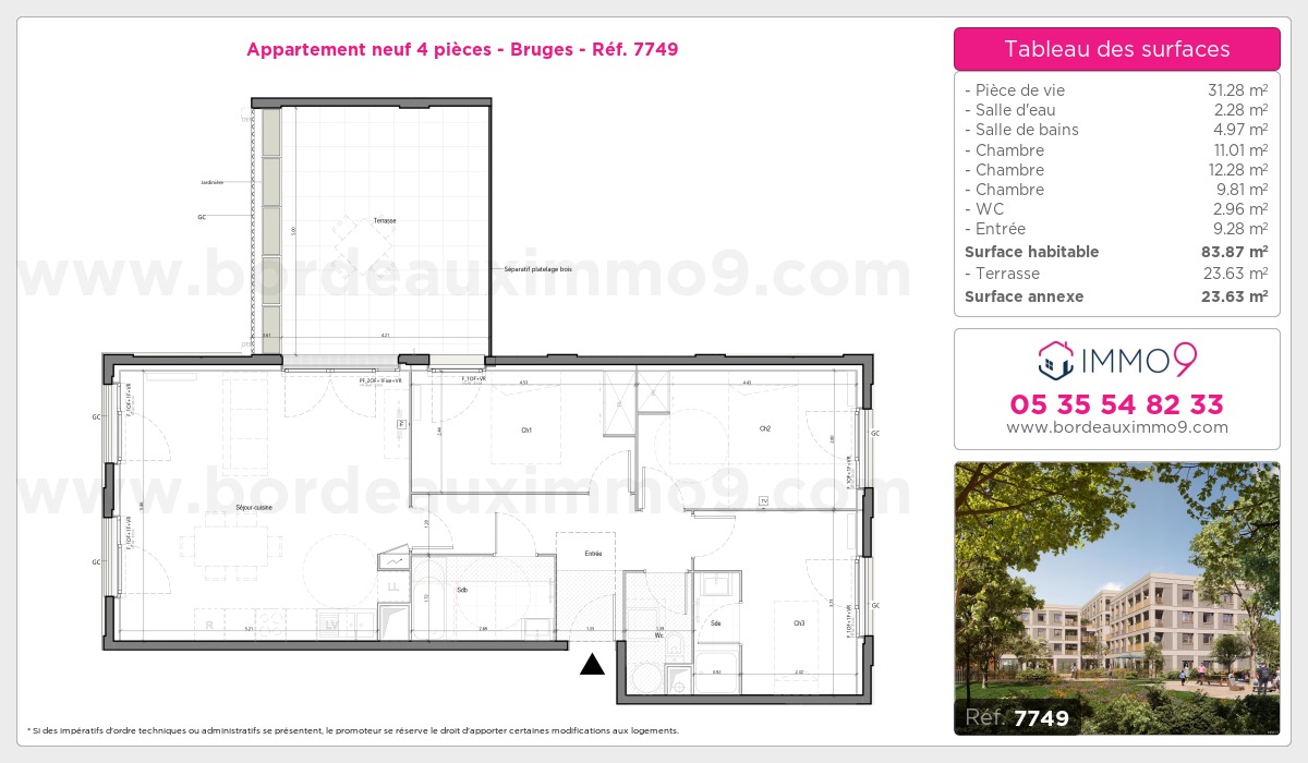 Plan et surfaces, Programme neuf Bruges Référence n° 7749