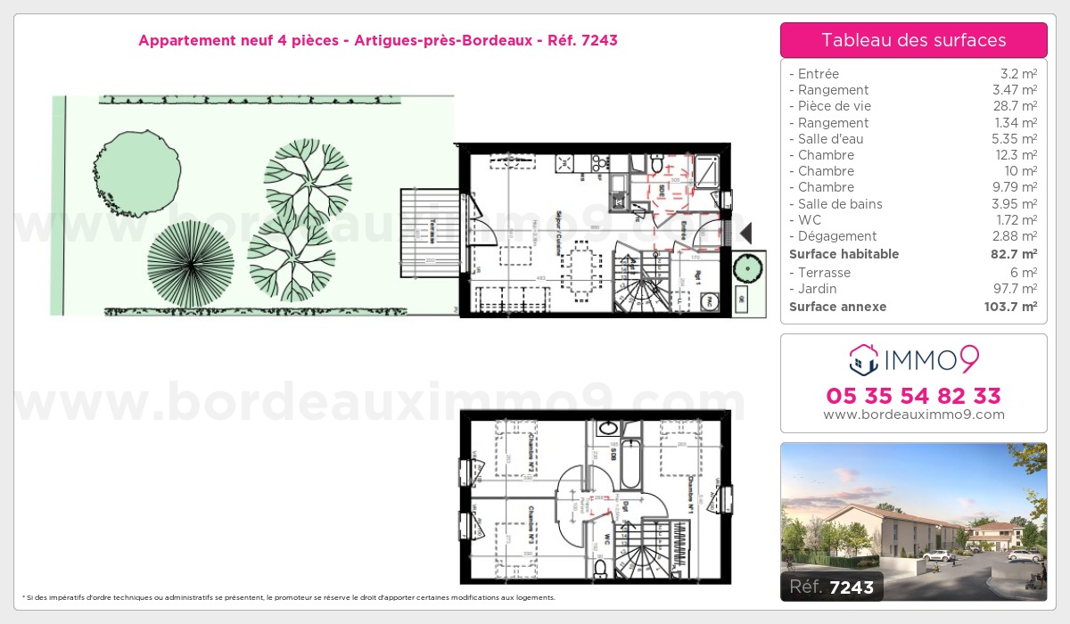 Plan et surfaces, Programme neuf Artigues-près-Bordeaux Référence n° 7243