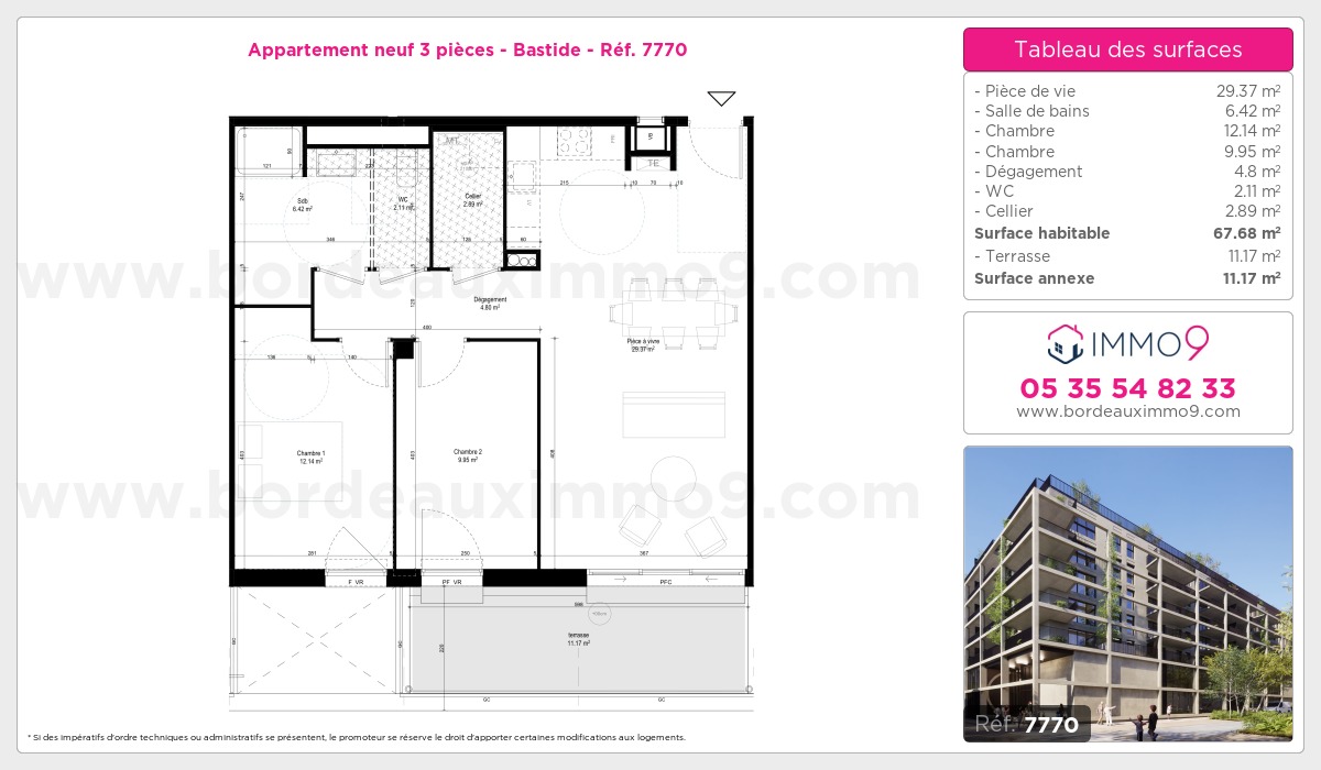 Plan et surfaces, Programme neuf Bordeaux : Bastide Référence n° 7770