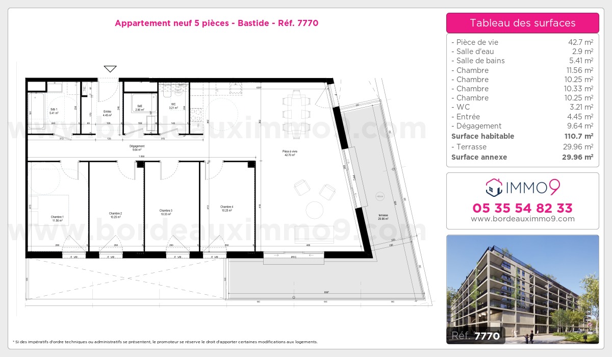 Plan et surfaces, Programme neuf Bordeaux : Bastide Référence n° 7770