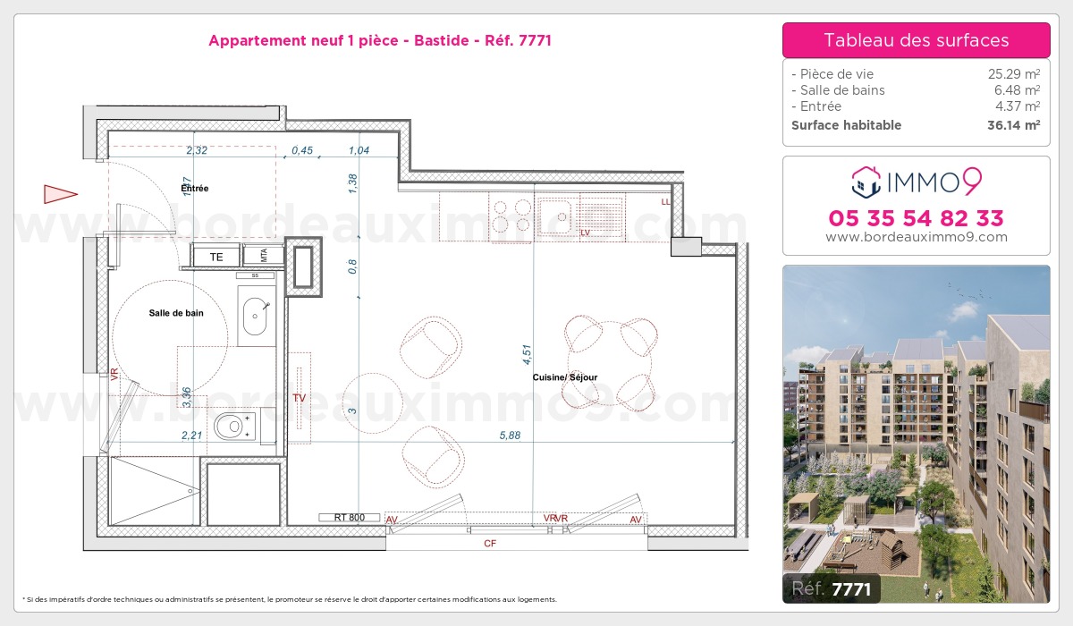 Plan et surfaces, Programme neuf Bordeaux : Bastide Référence n° 7771