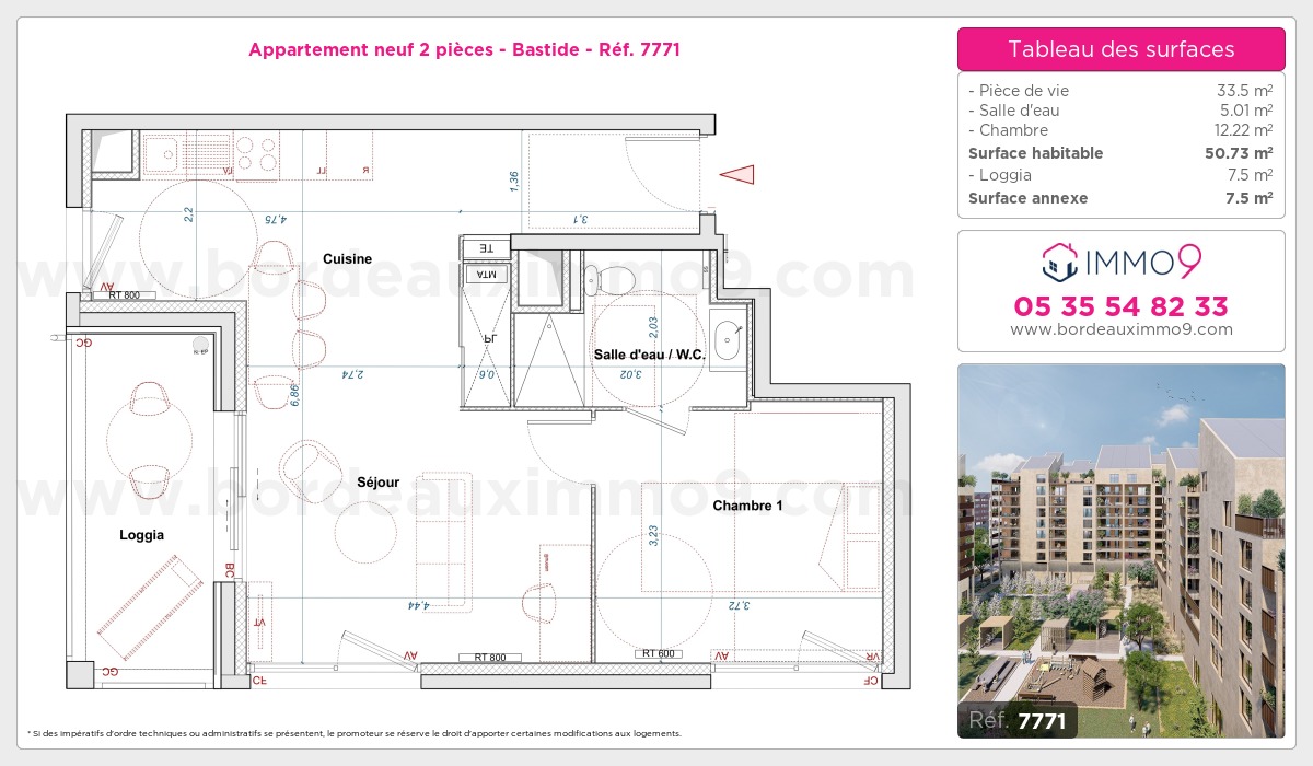 Plan et surfaces, Programme neuf Bordeaux : Bastide Référence n° 7771