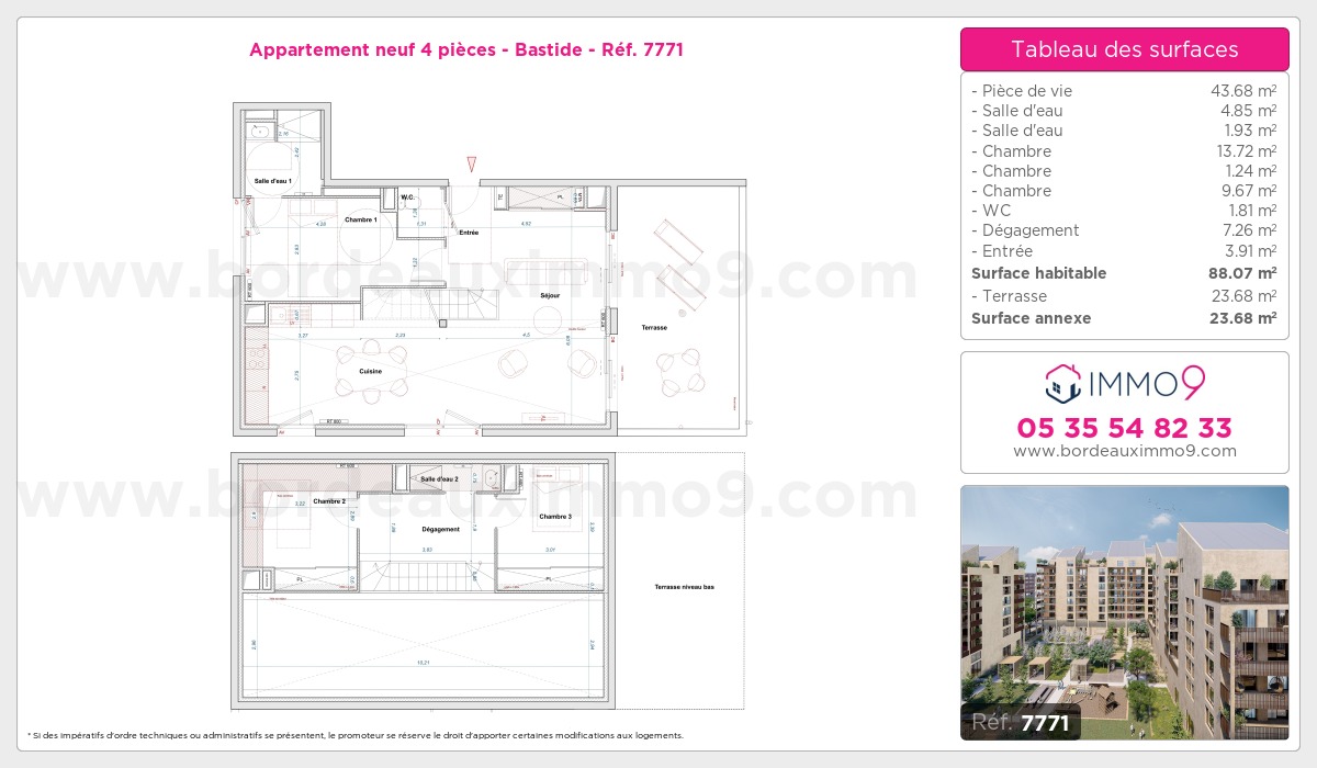 Plan et surfaces, Programme neuf Bordeaux : Bastide Référence n° 7771