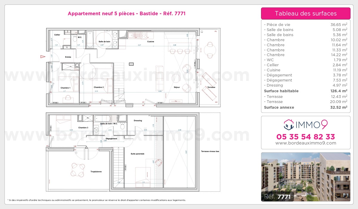 Plan et surfaces, Programme neuf Bordeaux : Bastide Référence n° 7771