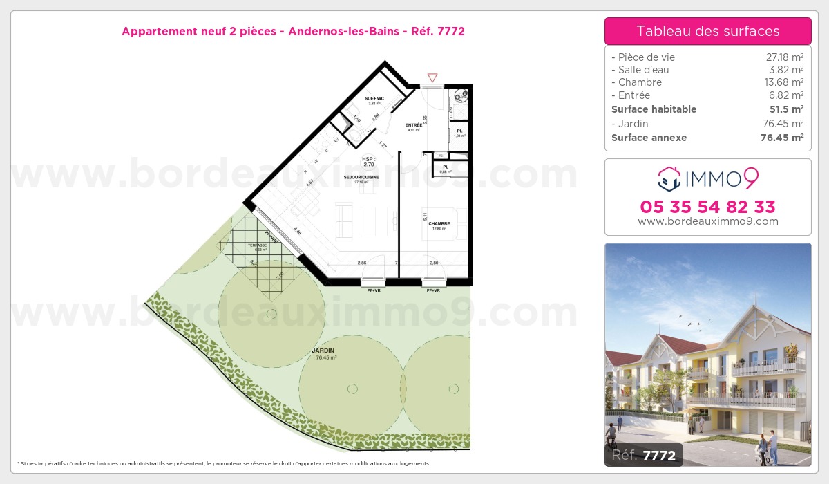 Plan et surfaces, Programme neuf Andernos-les-Bains Référence n° 7772