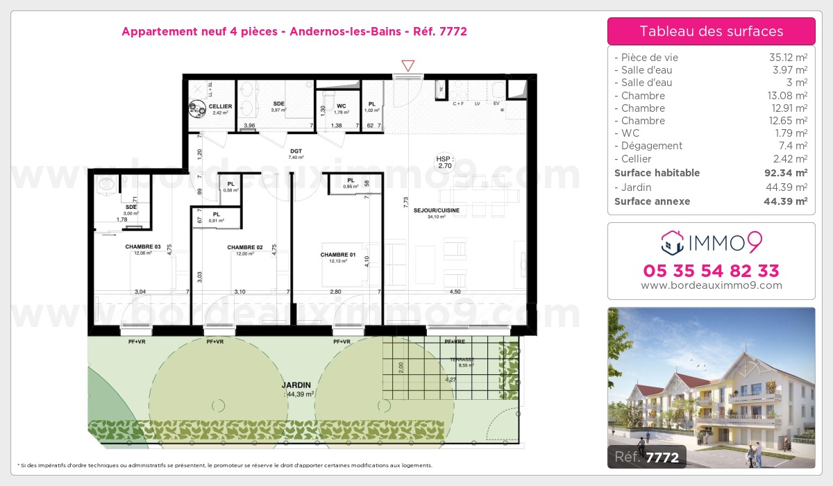 Plan et surfaces, Programme neuf Andernos-les-Bains Référence n° 7772