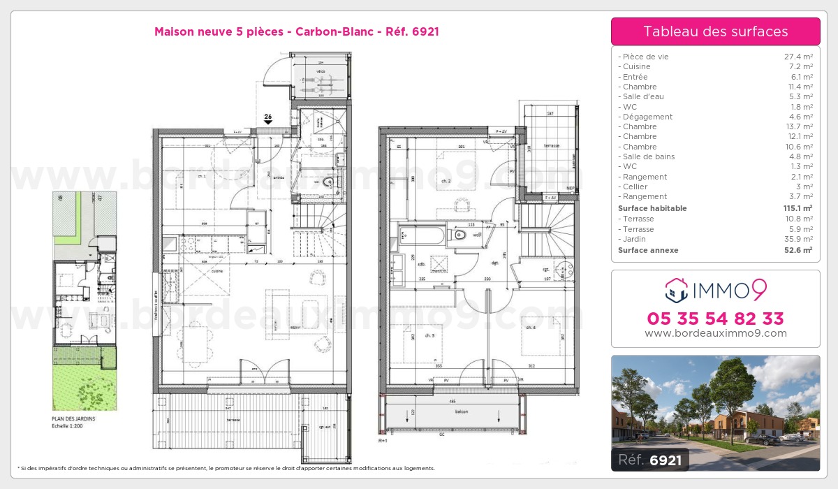Plan et surfaces, Programme neuf Carbon-Blanc Référence n° 6921